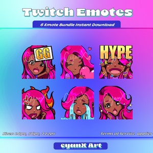 Twitch Emote Pack for Streamers (Discord + Youtube ready) - Hot Pink Hair (Magenta)/ Dark skin