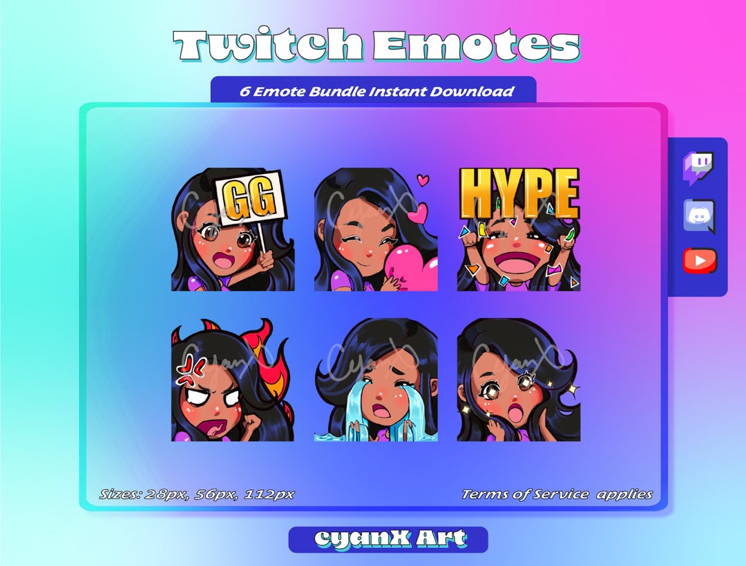 Twitch Emote Pack for Streamers discord Youtube Ready Black Hair/tan Skin Etsy