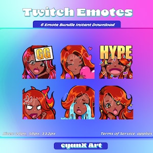 Twitch Emote Pack for Streamers (Discord + Youtube ready) - Red-Orange Hair/ Dark skin