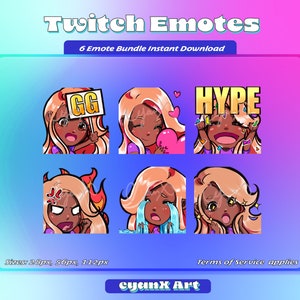 Twitch Emote Pack for Streamers (Discord + Youtube ready) - Blonde Hair/ Dark skin