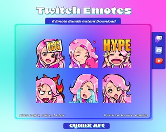 Wow Scared Gasm Cute Chibi Pink Hair Emotes Pack for Twitch