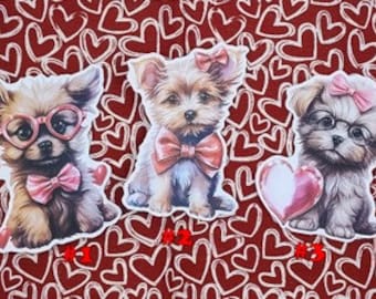 Pegatinas de cachorros de San Valentín / Gafas de arcos de cachorros lindos / Corazones de cachorros lindos / Pegatinas de perros / Pegatinas de perros de San Valentín / Pegatinas de vinilo