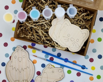 Kit de pintura de mascotas para niños DIY / Kit de pintura de animales lindos DIY / Kit de pintura para niños DIY / Kit de actividades de pintura de madera / Kit de pintura acrílica