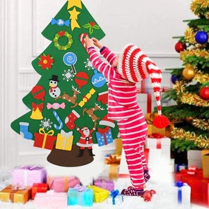 Felt Christmas Tree for kids with Handmade Ornaments Xmas Santa Kids Gift Door Set Wall Hanging Decor