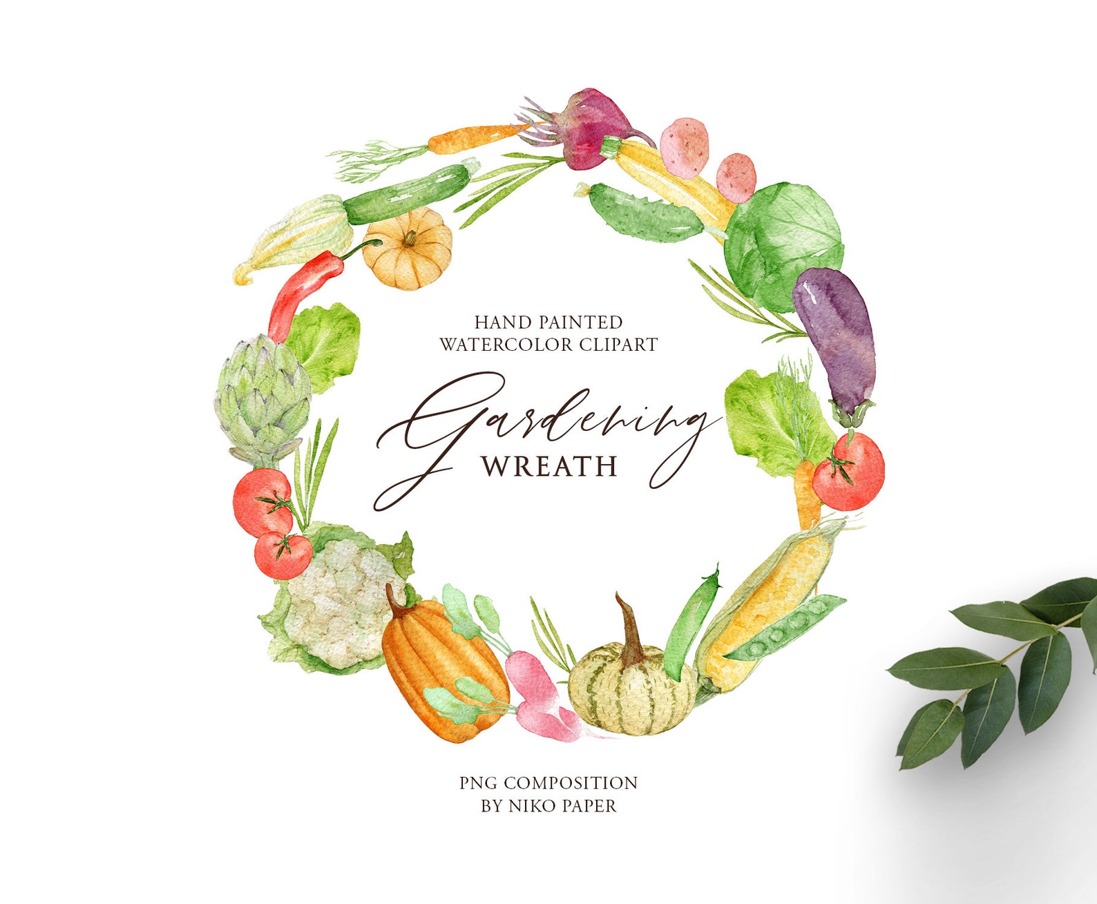 Watercolor Vegetable Wreath Food Watercolor Clipart PNG Etsy