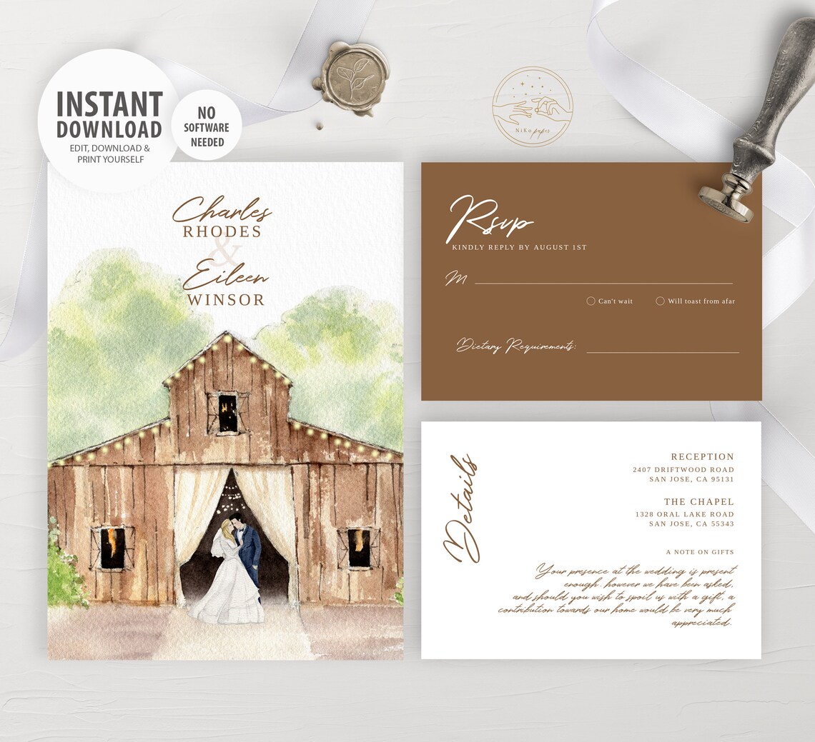 Country Wedding Invitation Template Outdoor Wedding Invite | Etsy