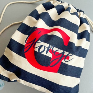 Personalised Striped Cotton Canvas Drawstring Bag | PE Kit, Swimming Bag Bild 3