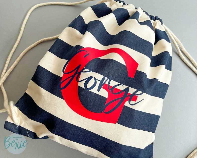 Personalised Striped Cotton Canvas Drawstring Bag | PE Kit, Swimming Bag Bild 3