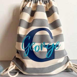 Personalised Striped Cotton Canvas Drawstring Bag | PE Kit, Swimming Bag Bild 4