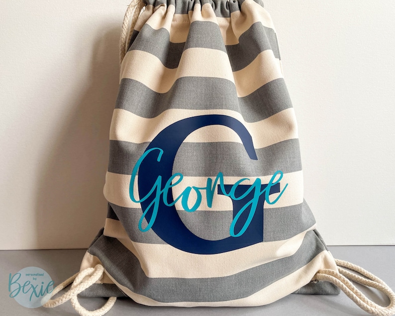 Personalised Striped Cotton Canvas Drawstring Bag | PE Kit, Swimming Bag Bild 4