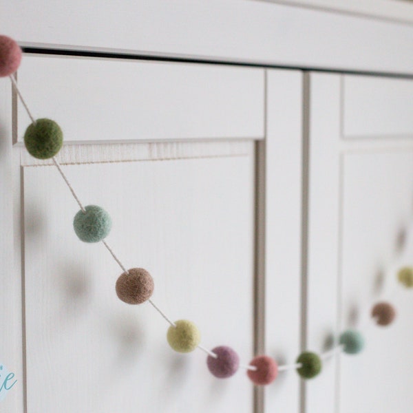 Pastel Pom Pom Garland, Felt Balls - Perfect For Nursery Decor + Baby Shower Decorations