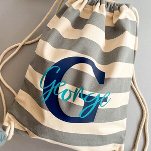 Personalised Striped Cotton Canvas Drawstring Bag | PE Kit, Swimming Bag Bild 5