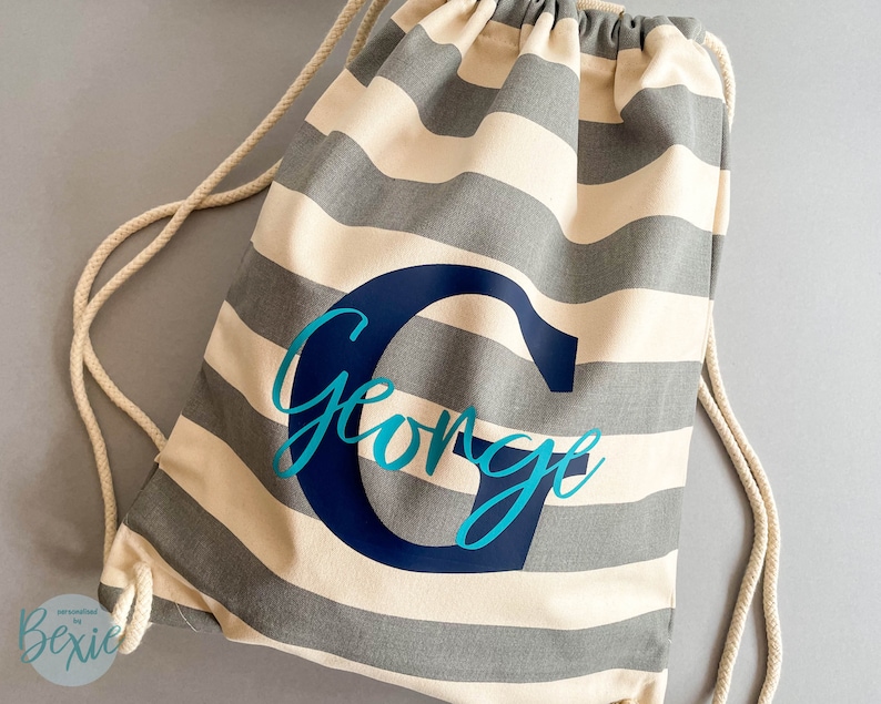 Personalised Striped Cotton Canvas Drawstring Bag | PE Kit, Swimming Bag Bild 5