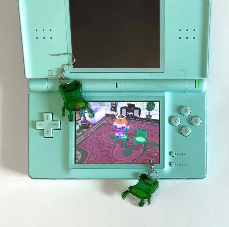 handmade froggy chair animal crossing earrings