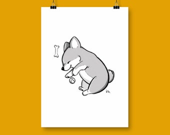 Sleeping Corgi Print Illustration, Corgi Dog Illustration, Sleeping Dog Illustration, Art Print