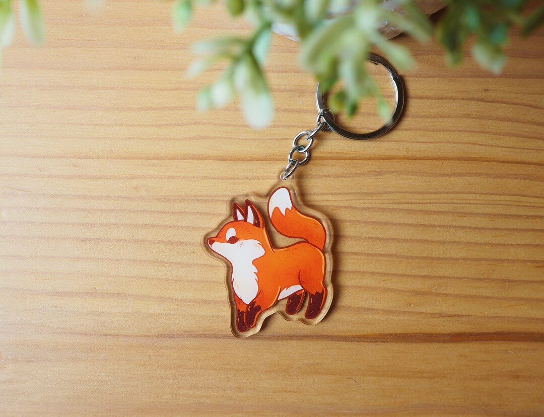 Fox Keychain Acrylic Keychain Acrylic Fox Keychain Cute Etsy