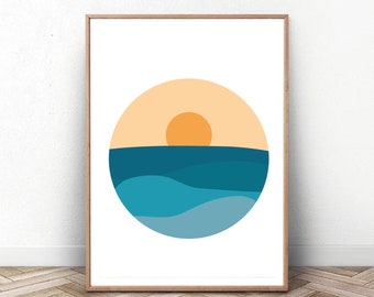 Digital print sun with sea, canvas, colour