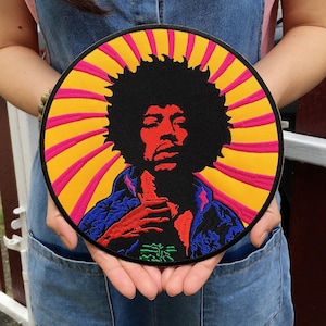 Large Jimi Hendrix Patch Band Embroidery Voodoo Child Woodstock 60s Music Rock Star Embroidered Iron on Sew Patches for Jackets, Jeans, etc.