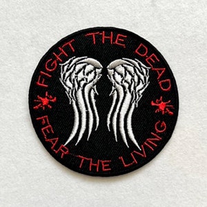 2 Pack Fight The Dead Fear The Living Dixon The Walking Dead Embroidered Iron On Sew Patch for Backpacks, Jackets, Jeans, Vests, Caps, etc.