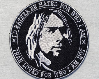 2PACK Kurt Cobain Quotes Patches 90s Vintage Music Rock Band Embroidered Iron on/Sew on for Backpacks Jackets Jeans Hats etc.