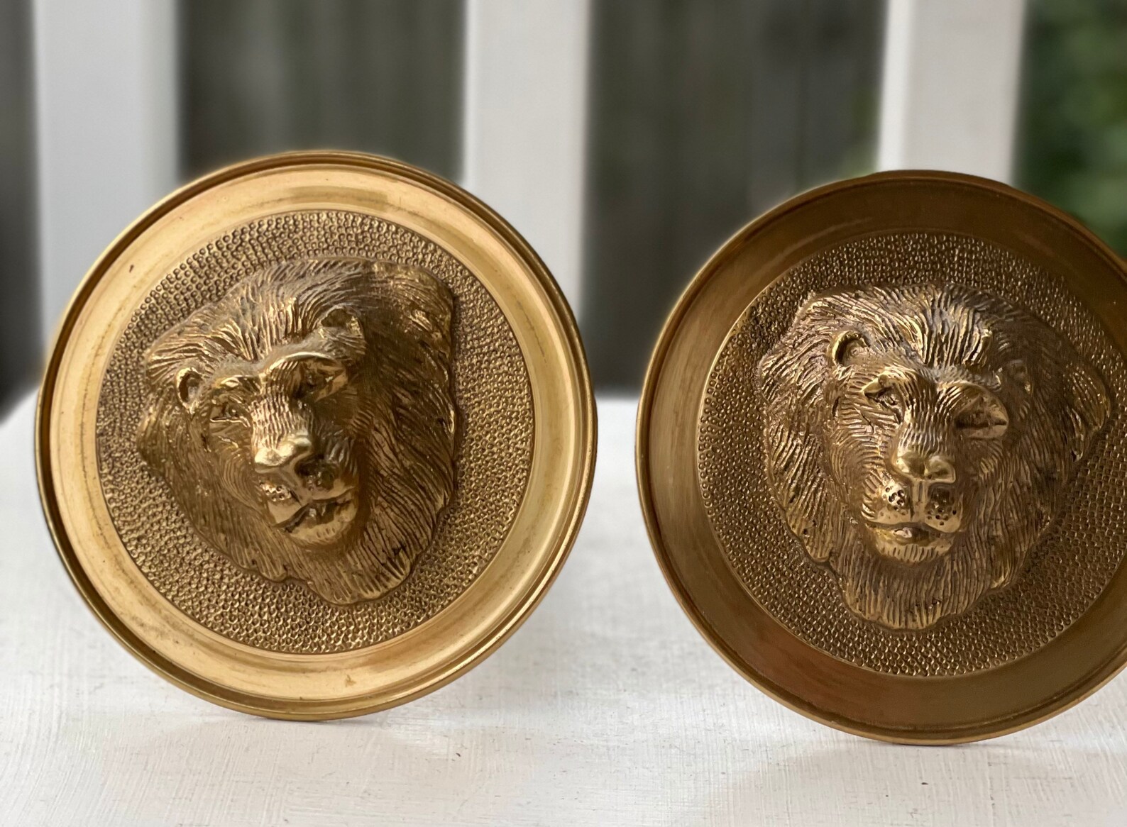2 Vintage Brass Lion Head Medallion Curtain Tie Backs Etsy