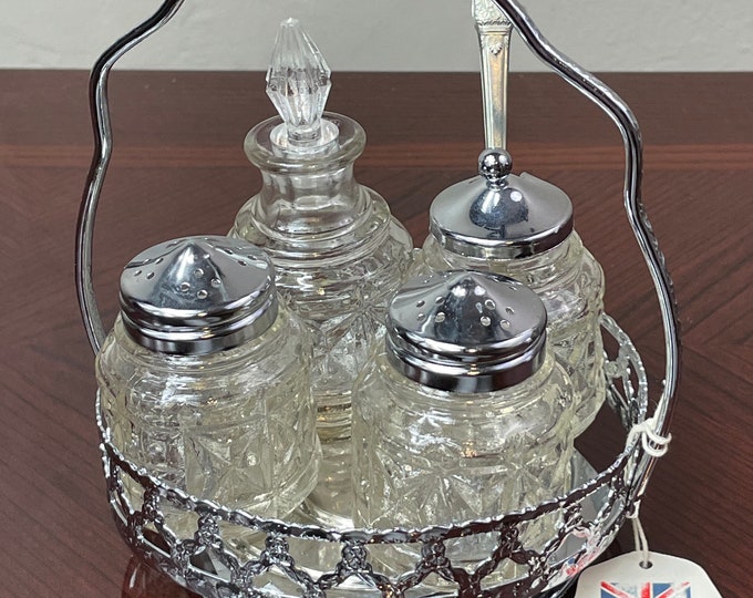 Queen Anne by Mayell & Co Cruet Set Cut Glass Silver Platted British