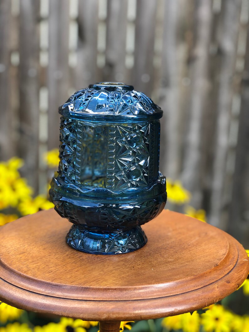 Antique rare blue Indiana glass fairy lamp Etsy