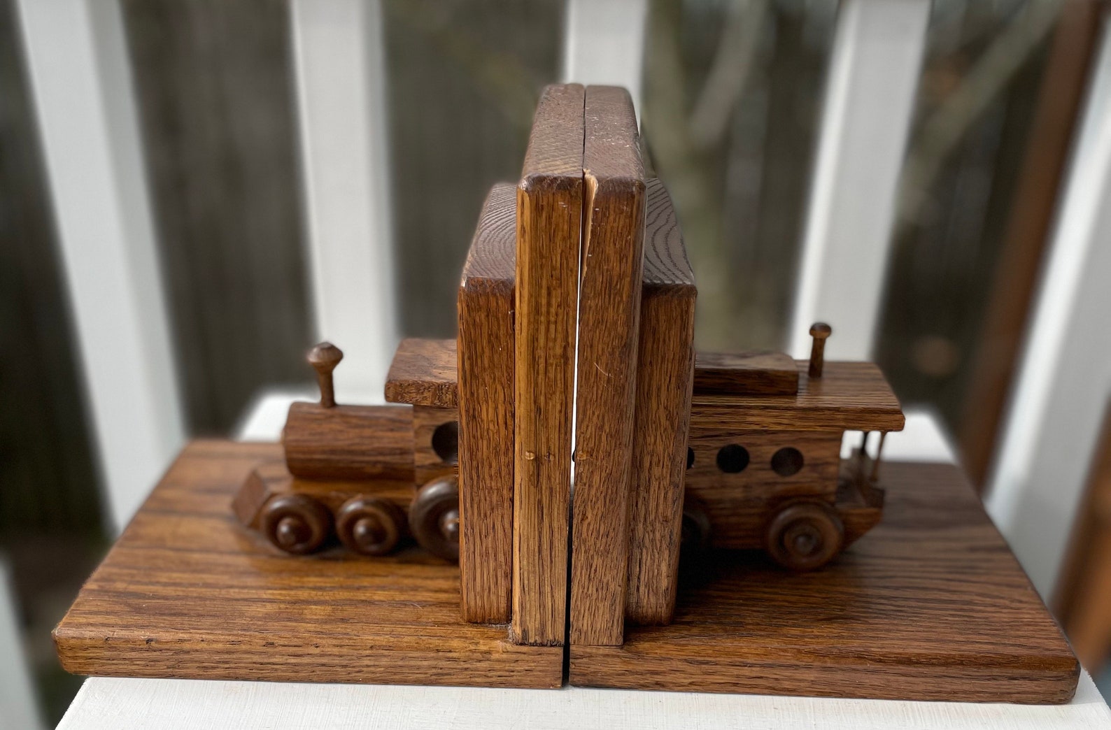 Vintage Antique Solid Oak Wood train Bookends With Engine & Etsy
