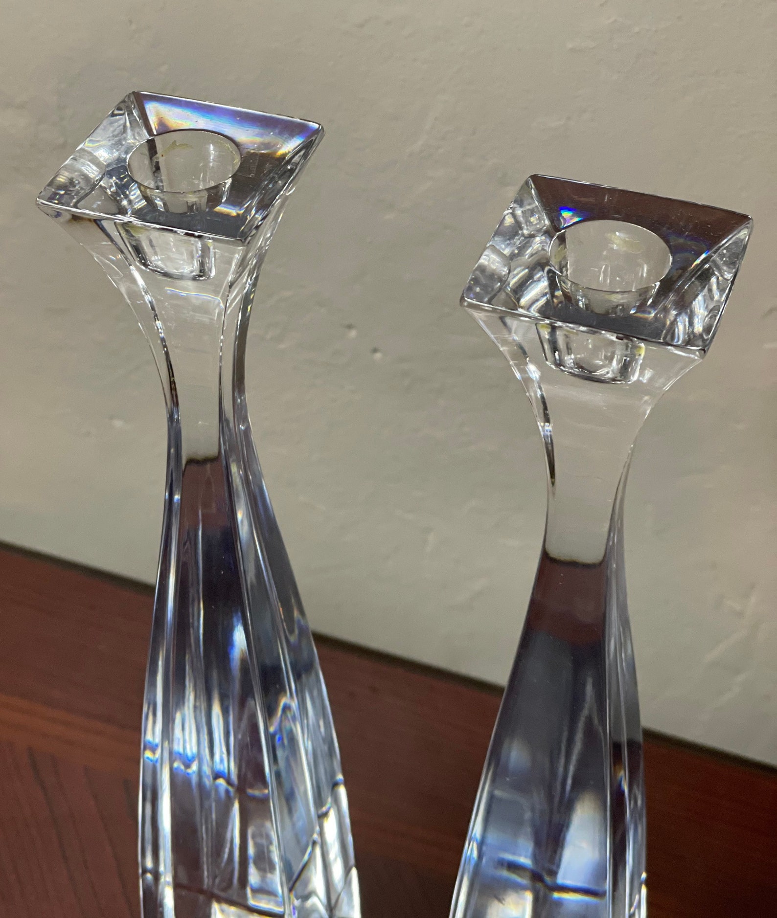 Vintage Mid Century sleek Nambe pair Crystal Planar Candle Etsy