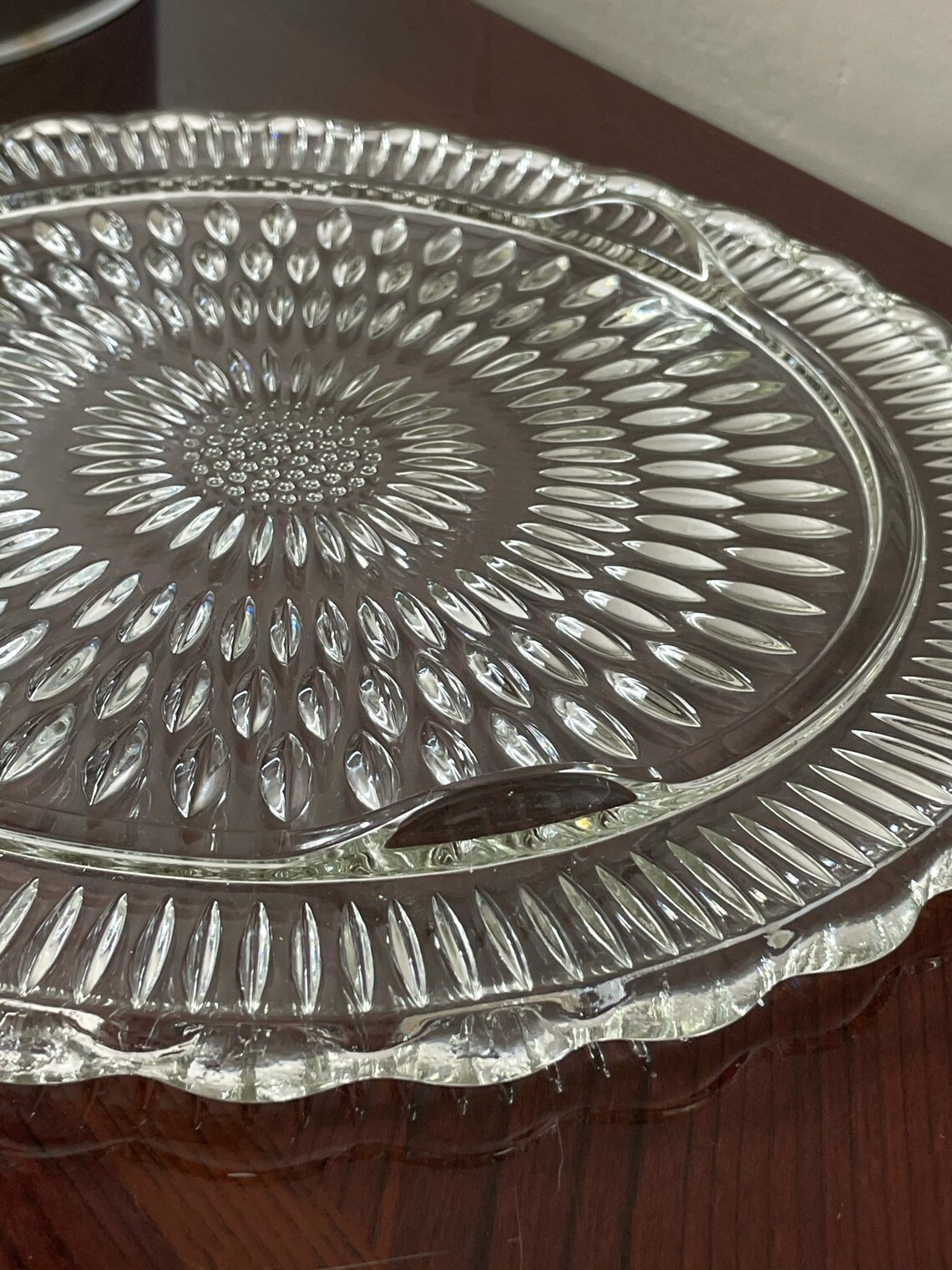Exquisite Antique scalloped edges sunburst glass cake plate Etsy