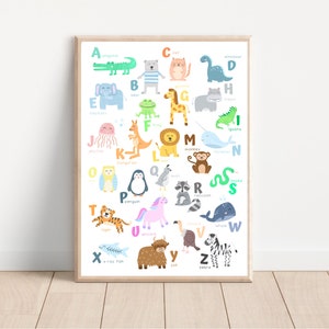 Animal alphabet print, numbers printable wall art, kids learning alphabet print, ABC poster, educational wall art, school room teaching aid