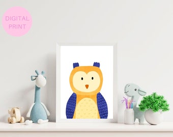 Owl Nursery Print, Woodland Animals Printables, Instant Digital Download, 8x10 and A4, Children's Room Wall Art