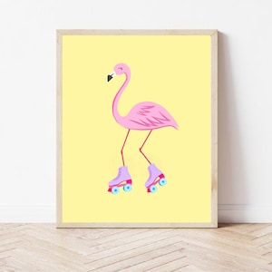 Flamingo on Roller Skates Print, Cool Kids Printables, Instant Digital Download, 8x10 and A4, Girl's Bedroom Wall Art