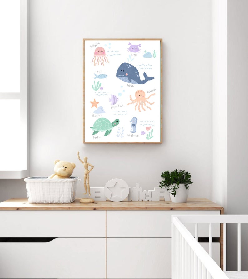 Under the Sea Print, Ocean Animals Printable Wall Art, Kids Learning ...