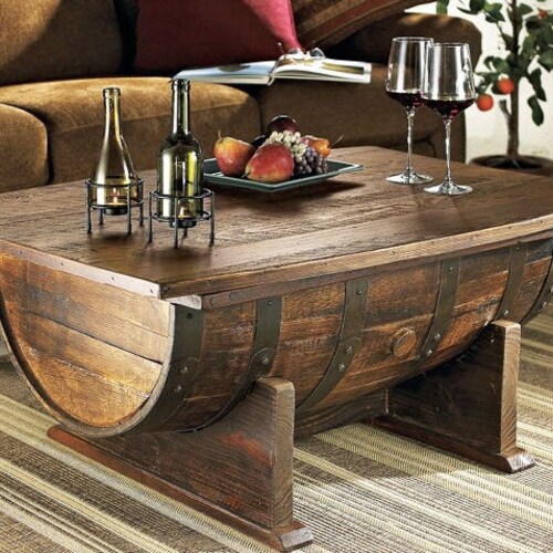 Whiskey Barrel Coffee Table With Storage Etsy