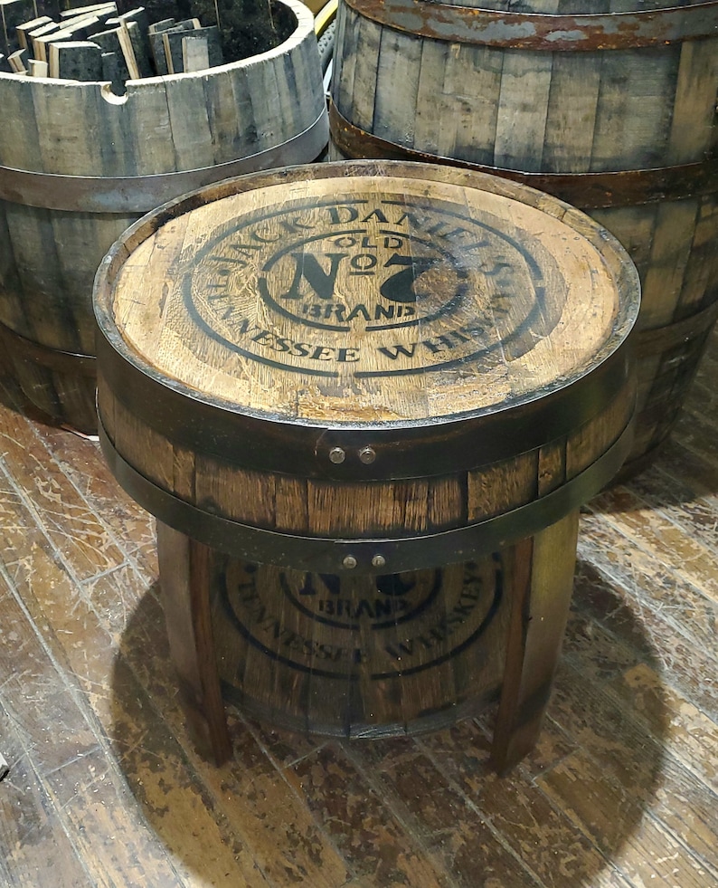 Whiskey Barrel End Table With Lower Shelf FREE Shipping Etsy