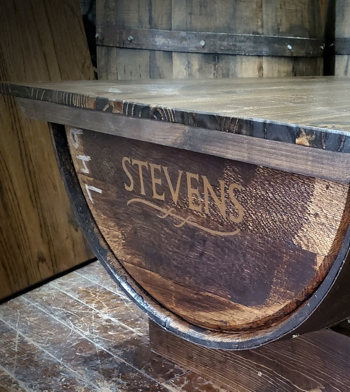 Personalized Whiskey Barrel Coffee Table w/Storage SHIPS Etsy