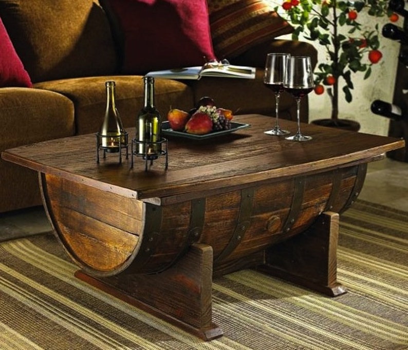 Personalized Whiskey Barrel Coffee Table Lift Top Storage Etsy