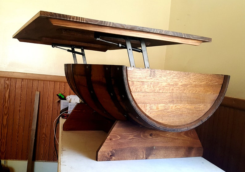 WORKSTATION Oak Whiskey Barrel Coffee Table with Lift top & Etsy