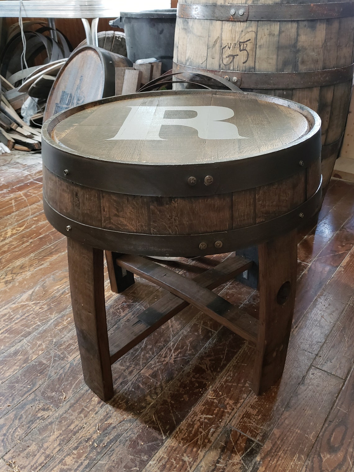 Whiskey Barrel End Table With Lower Shelf FREE Shipping Etsy