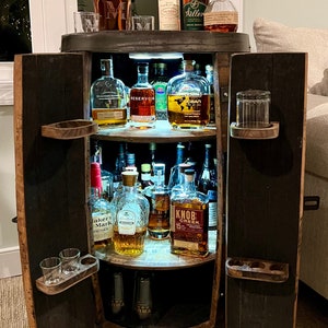 TAX SALE!!  Bourbon Whisky Barrel Liqour Cabinet ~ Bar~ Lazy Susan ~ L.E.D Lights