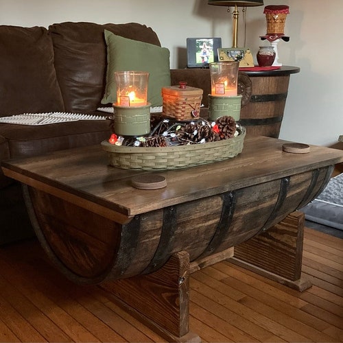 Whiskey Barrel Coffee Table With Bottle Storage Etsy