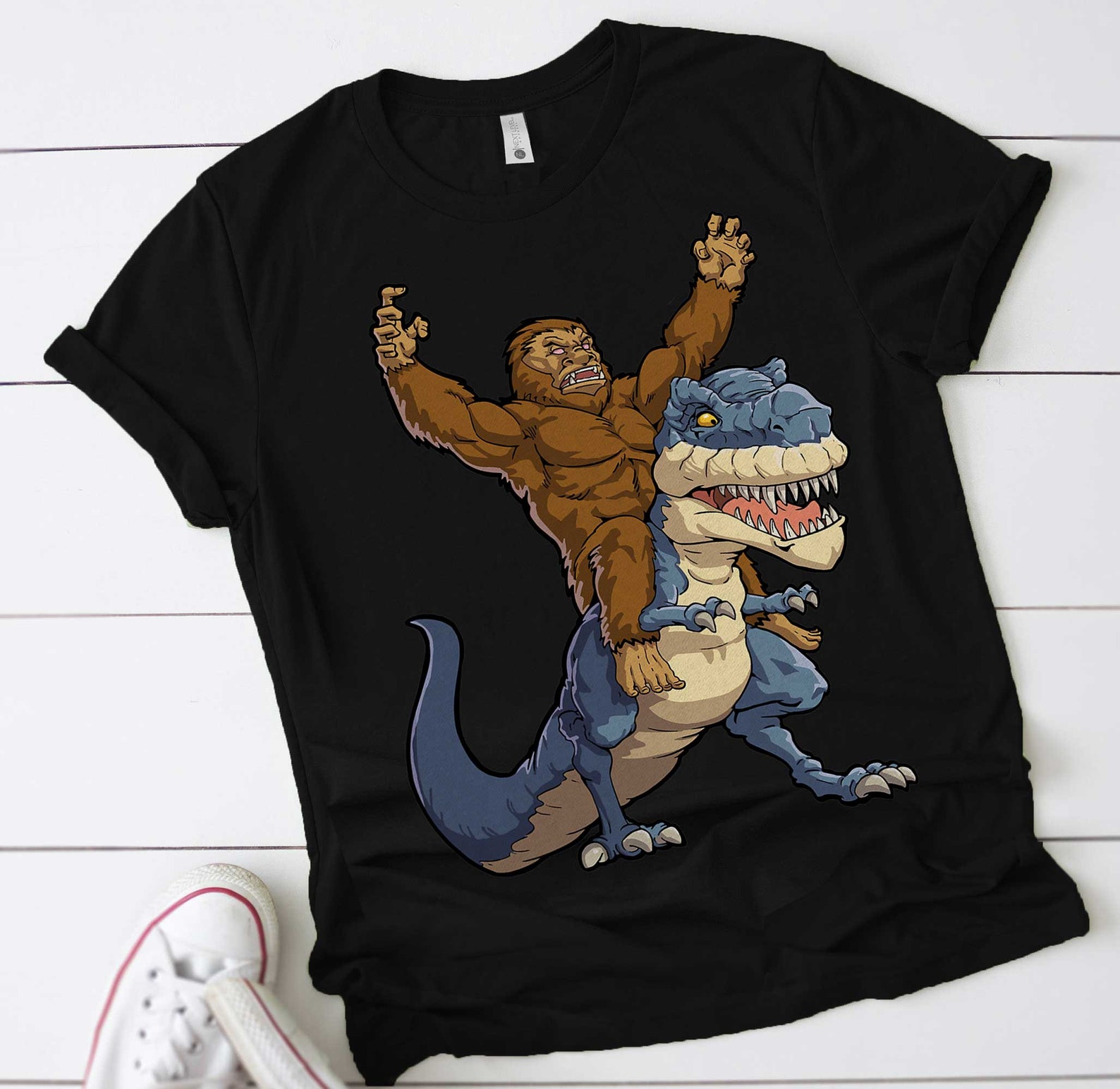 Bigfoot Sasquatch Riding Dinosaur T Rex T Shirt Funny Gifts | Etsy