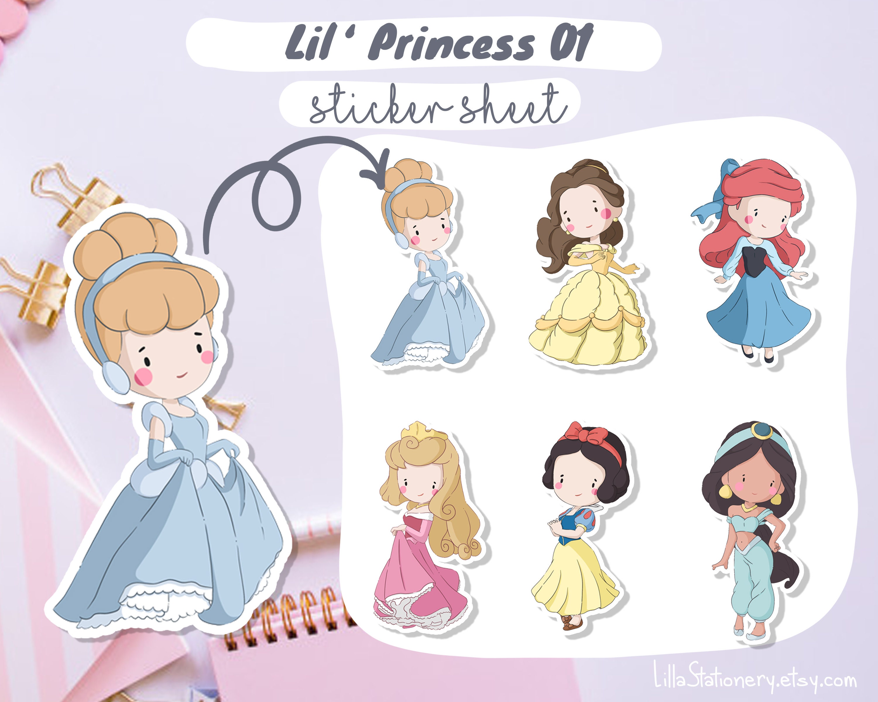 Disney Princess Stickers Kawaii Sticker Sheet Cinderella Etsy