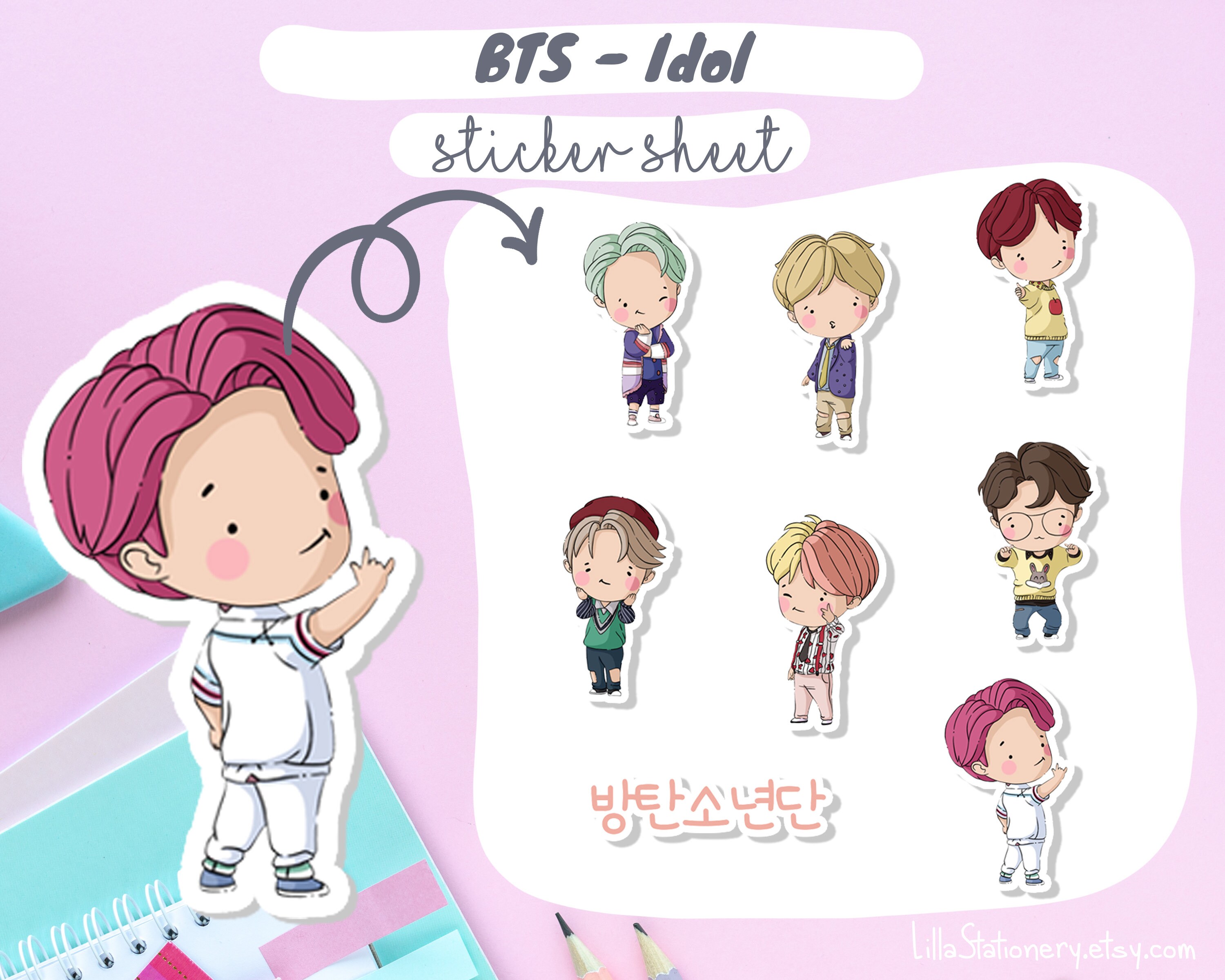 Embellishments BTS Sticker Sheet Kpop Journal Stickers Paper, Party