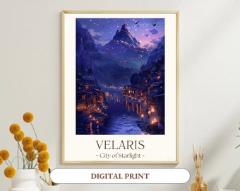 Velaris Druck, ACOTAR Druck, DIGITAL-PRINT, Reichshof der Dornen und Rosen, Velaris Kunstdruck, Stadt des Sternenlichts, Nacht Hofdruck