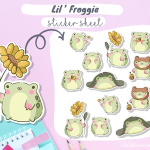 Cute Frog stickers, kawaii sticker pack, sticker sheet, journal stickers, Kawaii sticker set, Cute stickers pack, Cute stickers pack