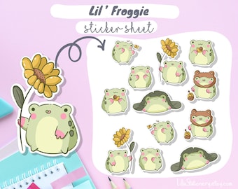 Cute Frog stickers, kawaii sticker pack, sticker sheet, journal stickers, Kawaii sticker set, Cute stickers pack, Cute stickers pack