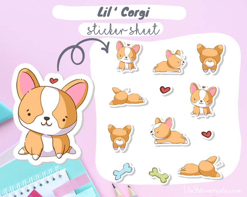 Kawaii stickers kawaii corgi stickers journal stickers Corgi sticker sheet Cute stickers pack Cute Corgi stickers Kawaii sticker sheet
