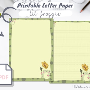 Papel de carta imprimible, papelería de cartas imprimible, papelería imprimible linda, imprimible kawaii, papel de carta imprimible, rana linda, kawaii